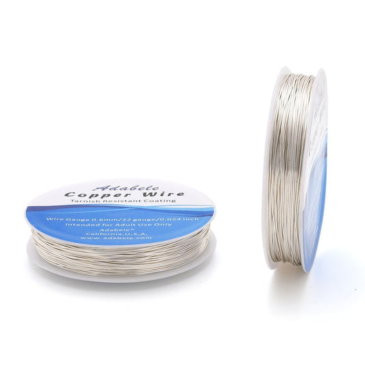 Adabele 249 Feet Premium Tarnish Resistant Round Jewelry Wire Copper Beading Wire Spool Bulk (0.6mm/22 Gauge) Sterling Silver Plated for DIY Craft Jewelry Making BF285-6