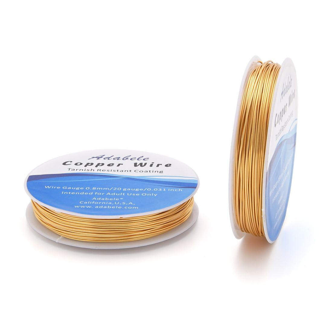 Adabele 65 Feet Premium Tarnish Resistant Round Jewelry Wire Copper Beading Wire Spool Bulk (0.8mm/20 Gauge) 18K Gold Plated for DIY Craft Jewelry Making BF286-8