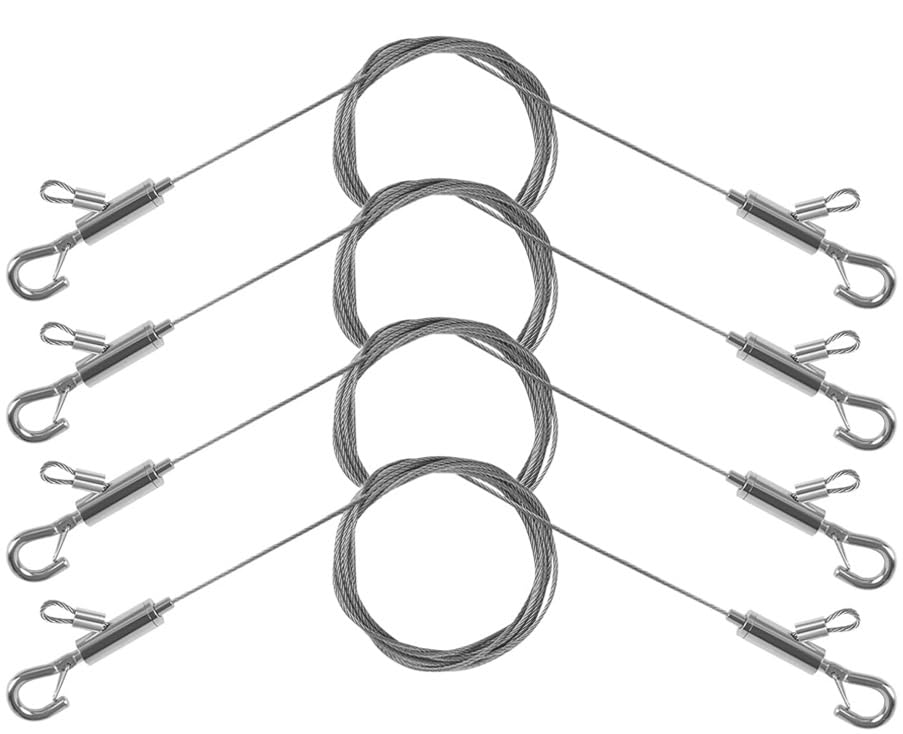 4PCS Adjustable Picture Hanging Wire 0.5m x 1.5mm Large Hooks, Picture Frame Wire Kit Heavy Duty 100lbs, Stainless Steel for Art, Mirror, Light Lamp, Billboards, Basket Flowerpot