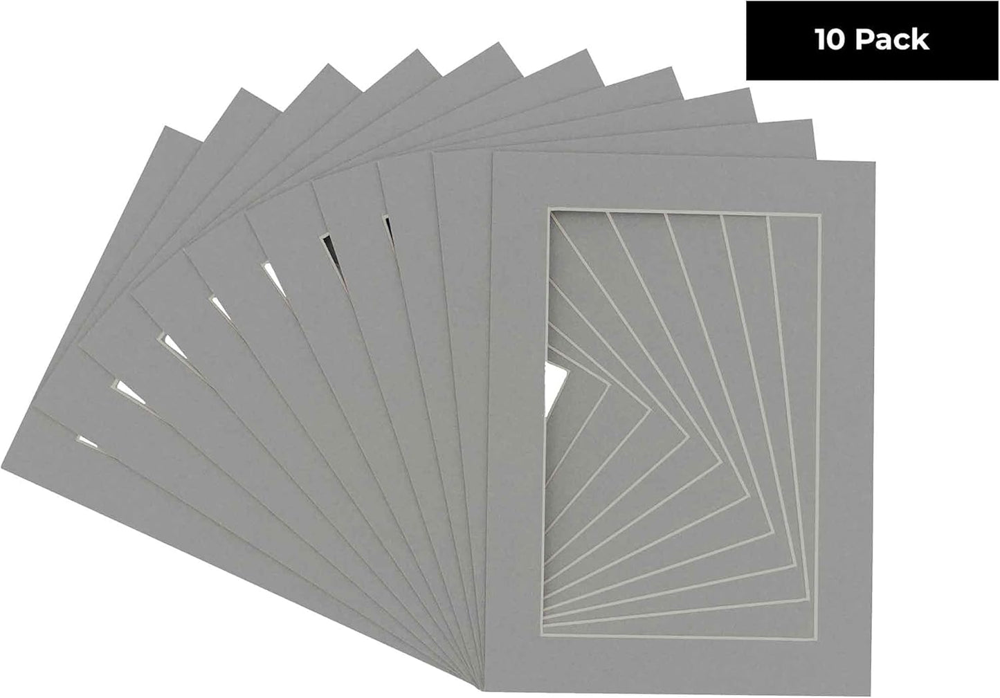 Pack of TEN 8x10 Mats Bevel Cut for 5x8 Photos - Acid Free Mid Grey Precut Matboards For Pictures, Photos, Framing - 4-ply Thickness