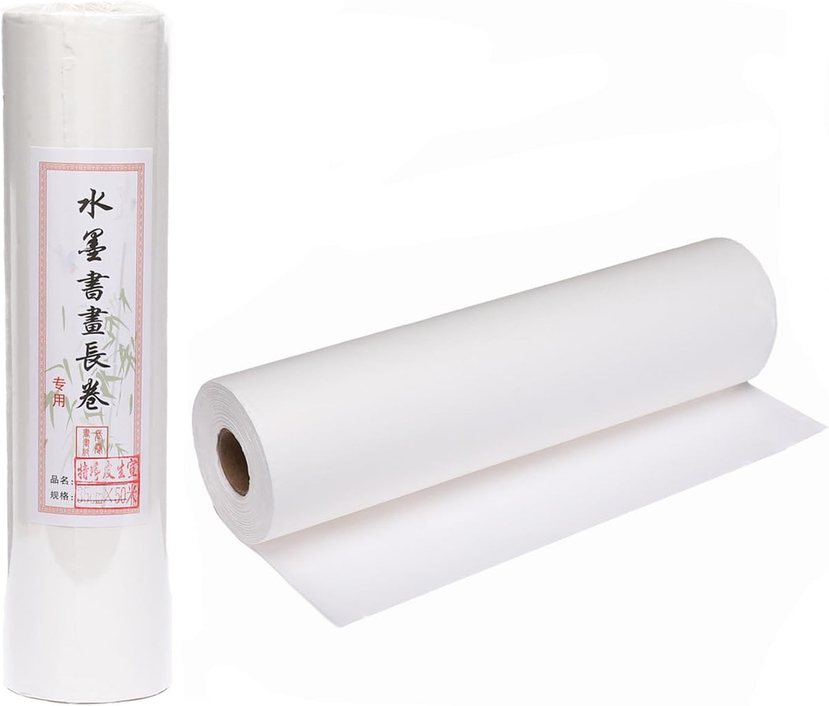MEGREZ Roll Pack Xuan Paper Thicken Calligraphy Xuan Paper Sumi Paper for Practice Chinese Japanese, 35cm x 100m(13.8in x 328ft), Half Raw Ripe Xuan Paper, White