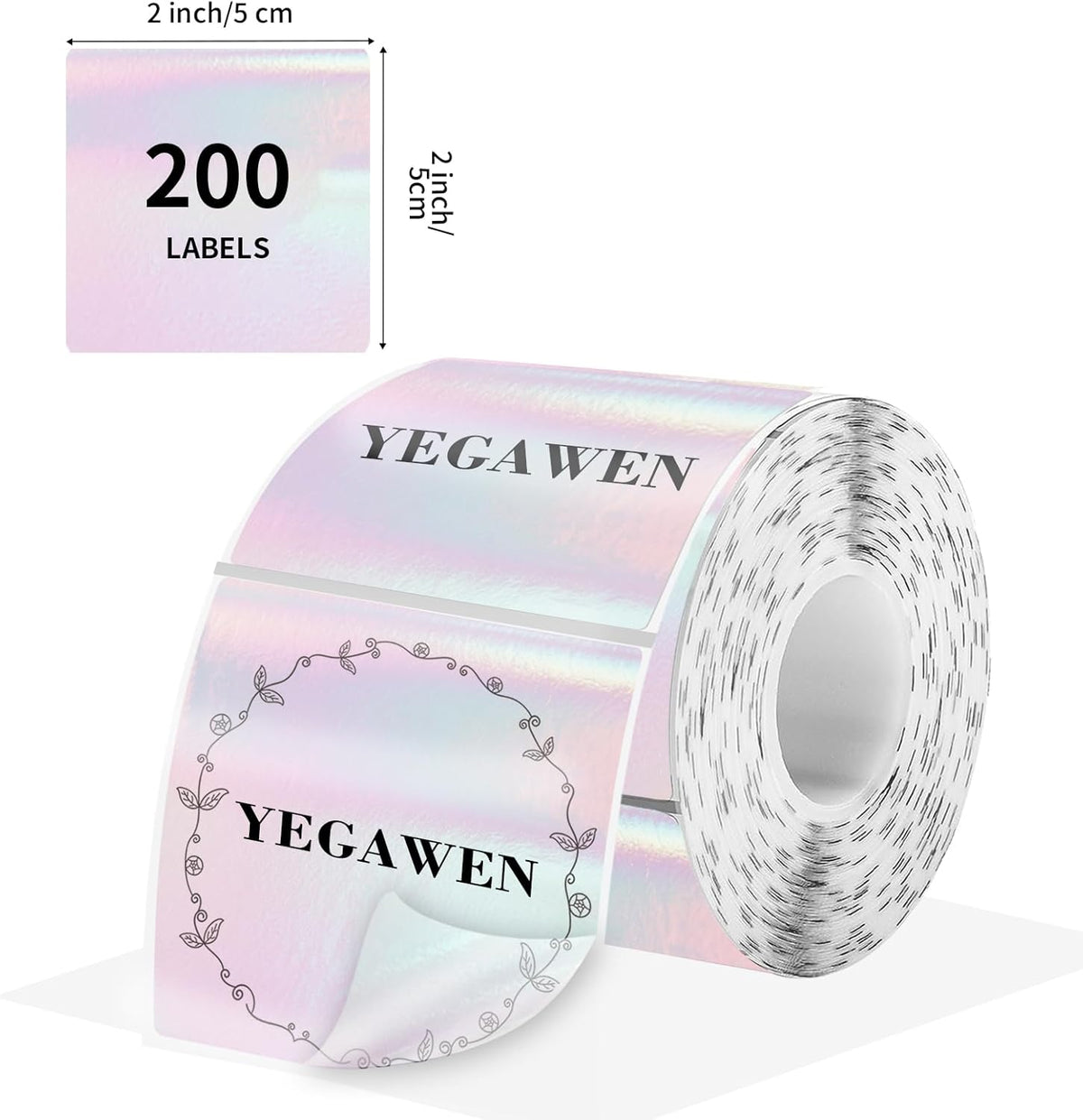 2" x 2" Square Transparent Thermal Labels Stickers, Clear Thermal Labels, Transparent Holographic Pink Direct Thermals Label, Perforation Line Design- 200 Sheets
