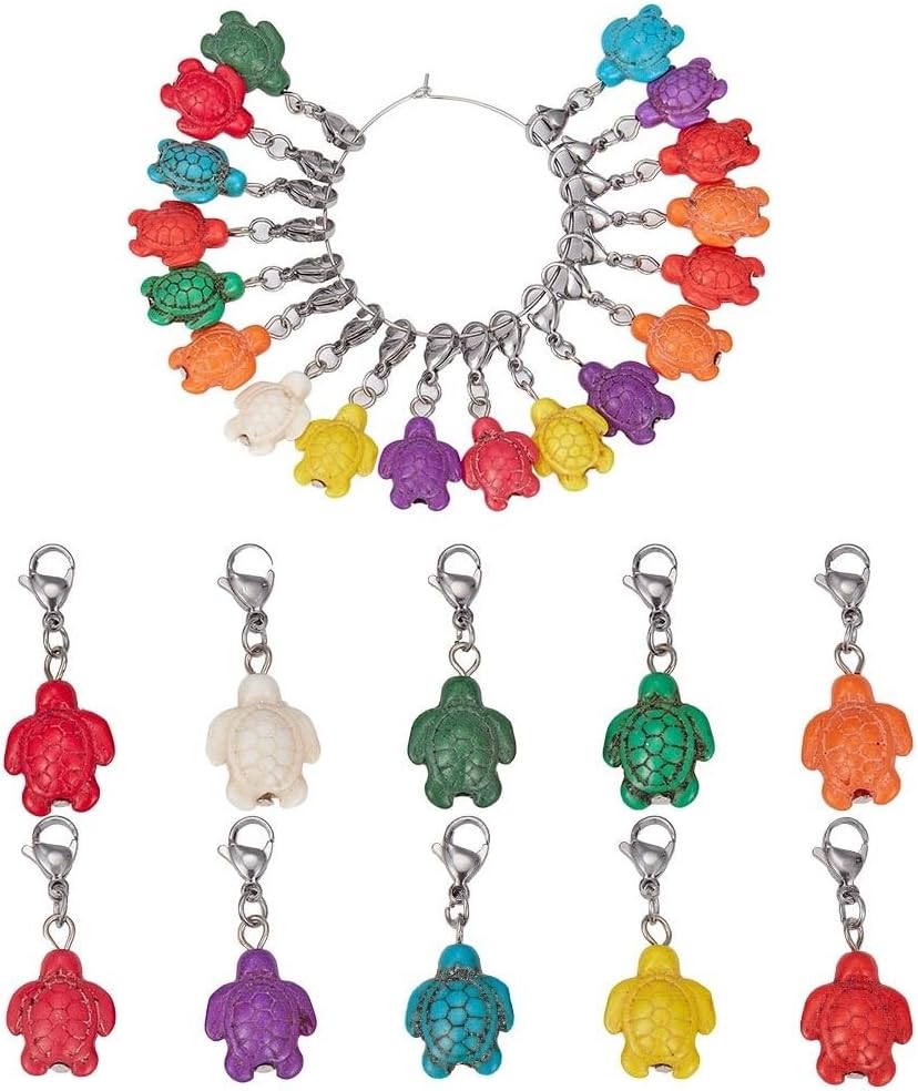 SUNNYCLUE Turtle Beads Stitch Markers, 20Pcs Crochet Knitting Markers with Lobster Clasp Charms for Sewing Quilting