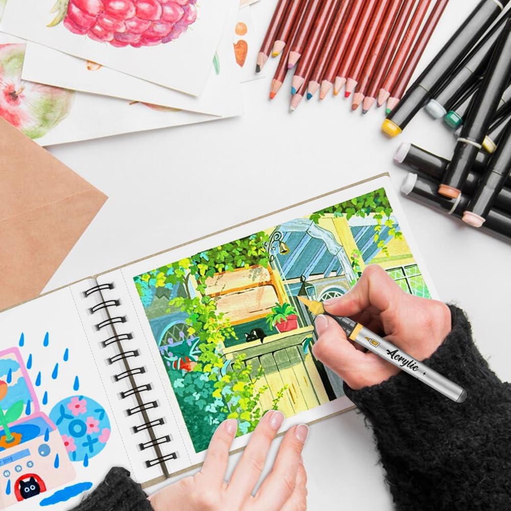 8.3x5.8 Sketch Book, Top Spiral Bound Sketch Pad, 60sheets 92lb/150gsm Bright White Paper, Acid-Free Mixed Media Paper for Painting, Dawing & Art Supplies. B-Beige