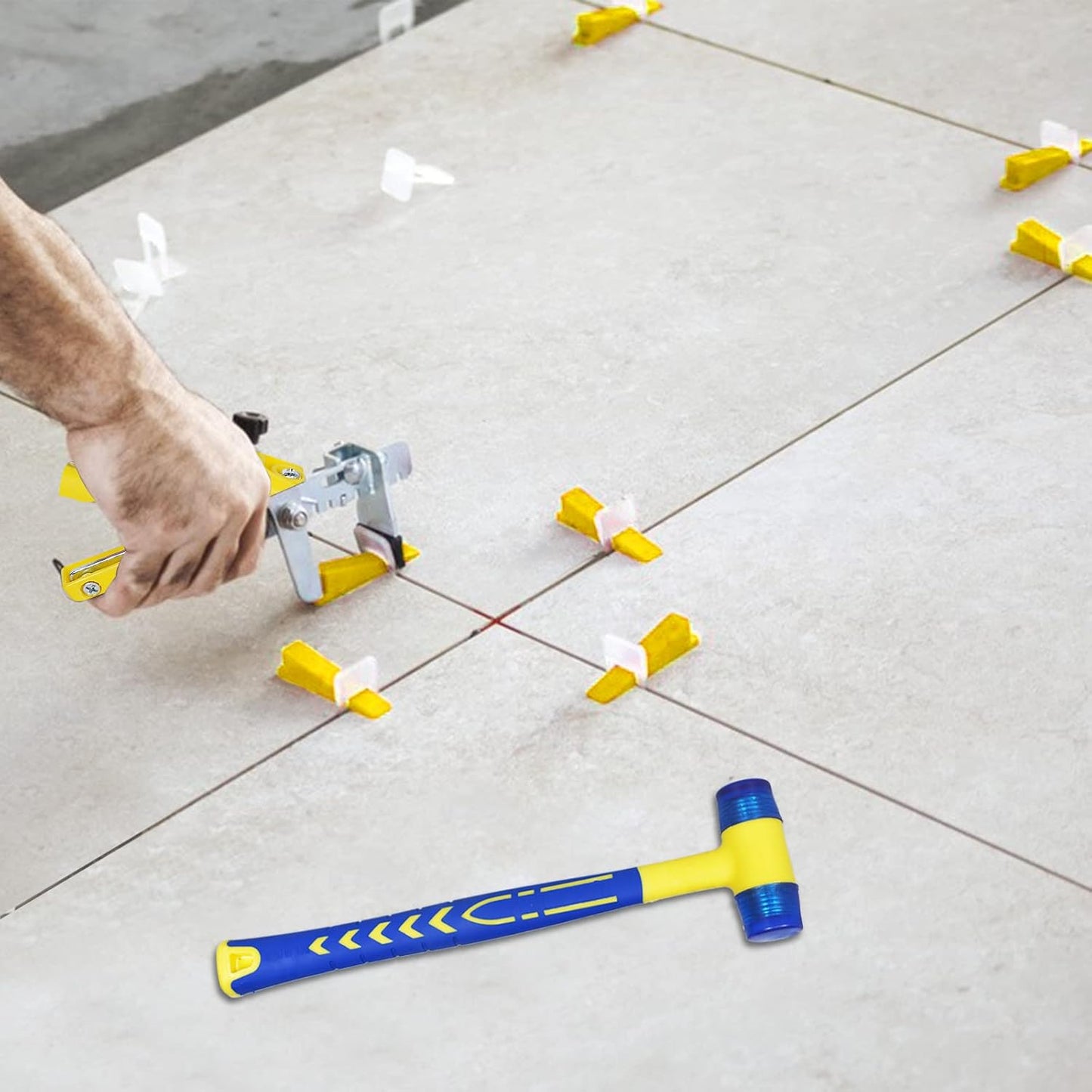Tile Leveling System with Tile Plier 1500Pcs Piece Tile Spacers Clips 300Pcs Piece Reusable Wedges and 1 Rubber Mallet Tile Tools Set for Stone Installation (1/16"(1.5 mm)