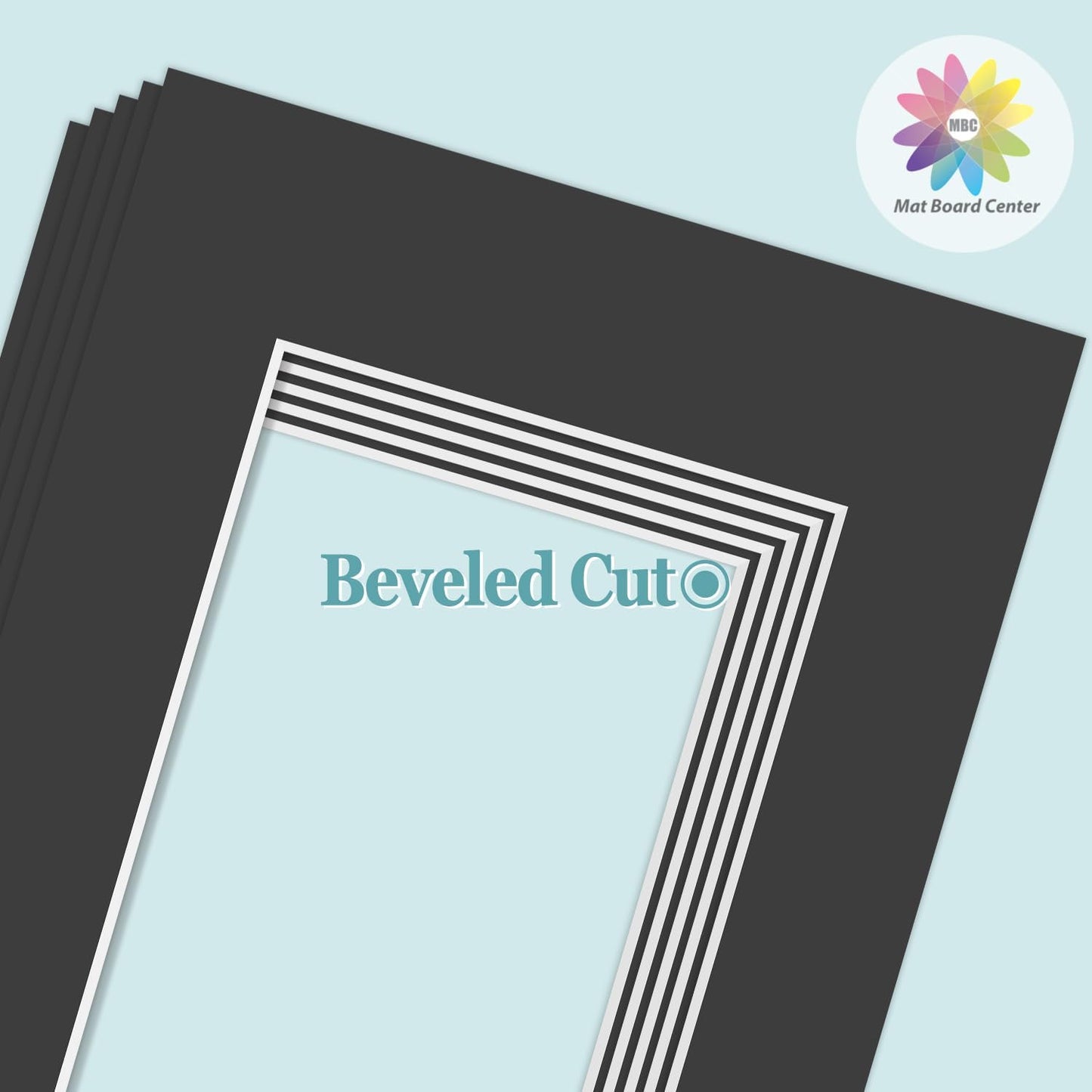 MBC Mat Board Center, 5 Pack 8.5X11 for 6X8 Black Picture Mats Frame Mattes, Bevel Cut, Acid Free, 4-Ply Thickness