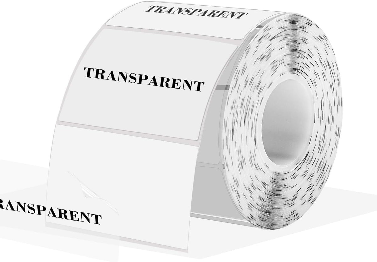 3x2 Inch Transparent Thermal Labels Stickers, Self-Adhesive Clear Waterproof Direct Thermal Label Stickers for Packaging, Shipping, Barcode, Address