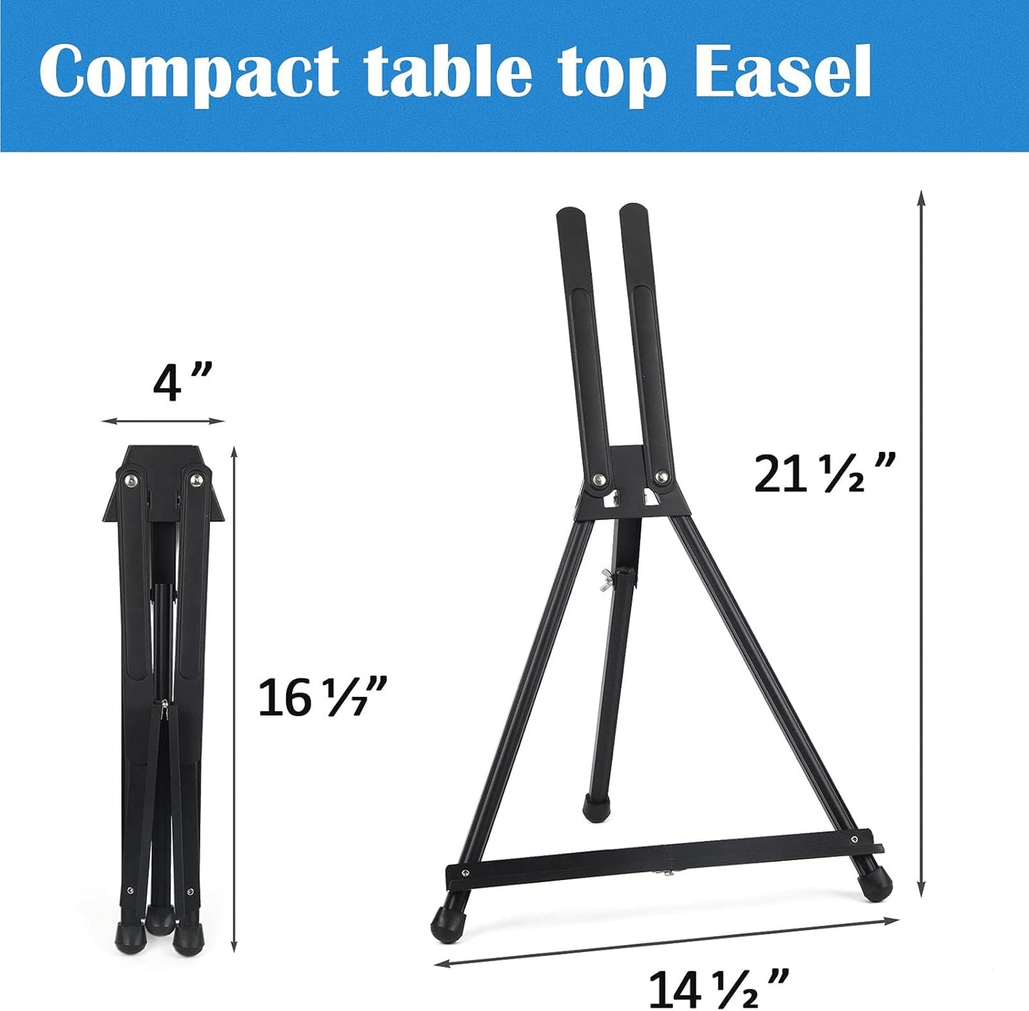 Falling in Art Aluminum 15" to 21" Tabletop Easel Display, Black Tripod with Rubber Feet, Holds Canvas, Paintings, Books, Photos, Signs (8 Pack)