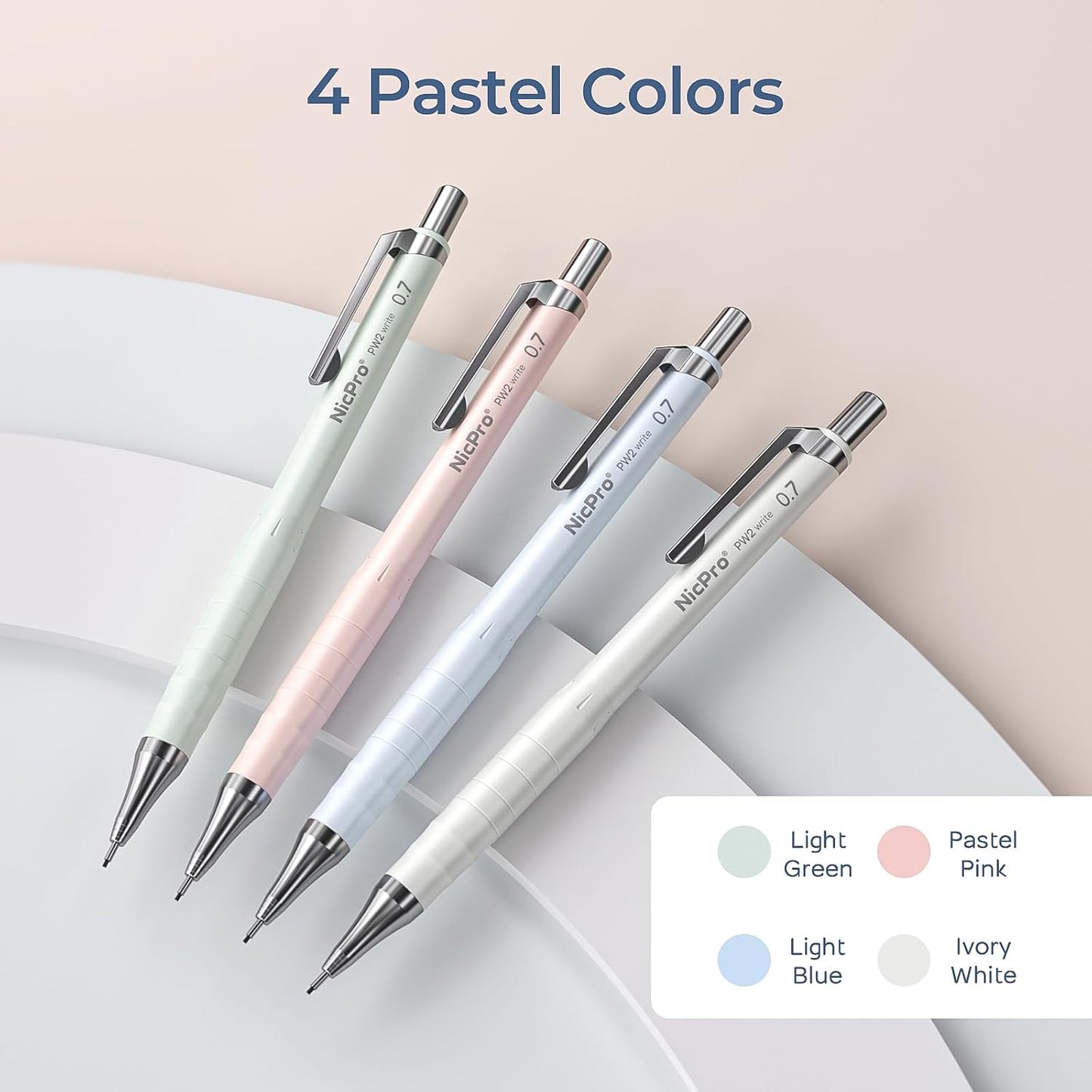 Nicpro Cute Mechanical Pencil Set, 4PCS 0.7mm Pastel Drafting Pencils with 4 Tube HB Lead Refills, 4B Erasers, Rotary Retractable Eraser and Eraser Refill for Writing Sketching Back to School Supplies