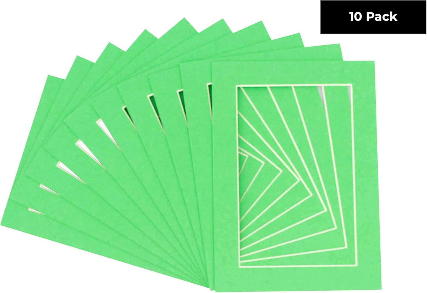 11x14 Mat for 8.5x11 Photo - Precut Bright Green Picture Matboard for Frames 11 x 14 Inches - Bevel Cut to Display Art 8.5 x 11 Inches - Acid Free Pack of 10 MATS with Backing Boards & Clear Bags