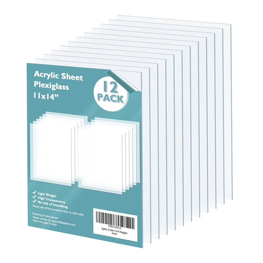 Egofine Plexiglass Sheets Acrylic Sheets 12 Pack of 11x14 0.04 Thick Clear Plastic Cast Transparent Plexiglass for Crafting Projects, Replacement Picture Frame Glass, DIY Display, Easy to Cut