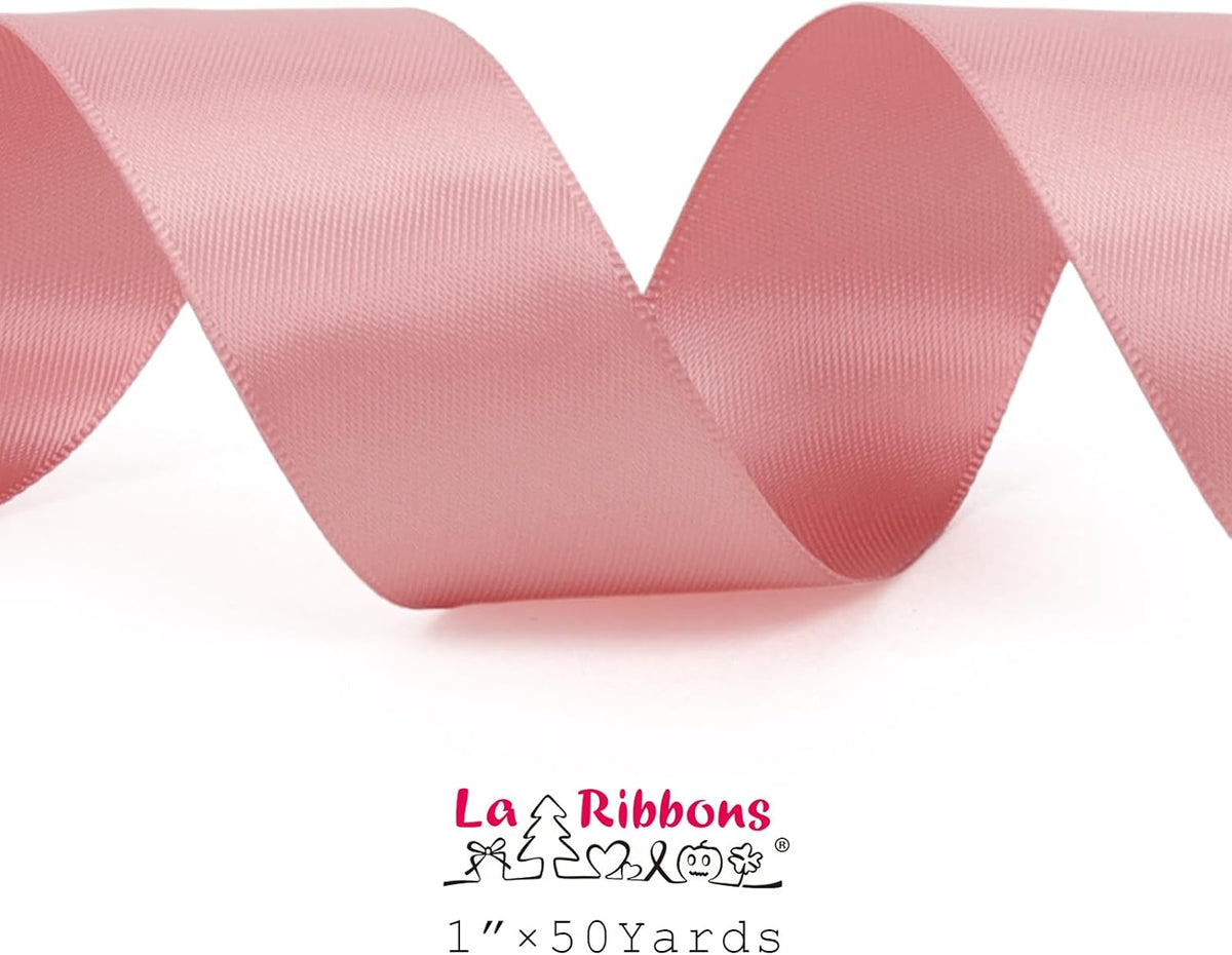 LaRibbons 1 Inch 50 Yard Double Faced Satin Ribbon,Dust Pink Satin Craft Fabric Ribbon for Gift Wrapping Floral Bouquets Wedding Party Decoration
