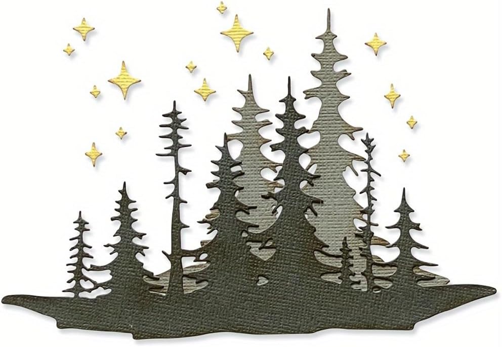 Lapoo Flowers Metal Cutting Die for Scrapbooking - Durable, Cut Stencils for DIY Scrapbook Photo Album Decorative Paper Card, Card Making Supplies (Two Layers of Trees and Stars 6.1 x 4.8 in)