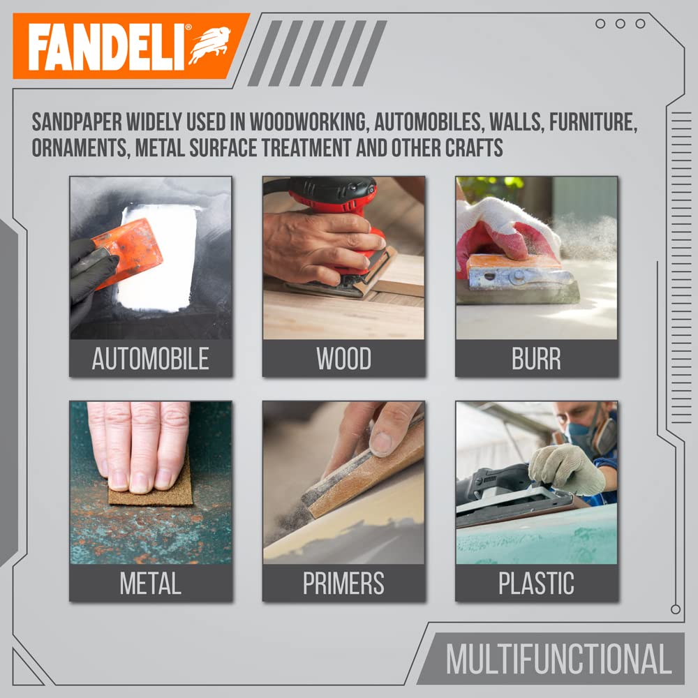 Fandeli | Multi-Purpose Sandpaper | 100 Grit | 75 Sheets of 9'' x 11'' | Ideal for Sanding Metal, Untreated Wood and Painted Surfaces | Sandpaper Sheets.