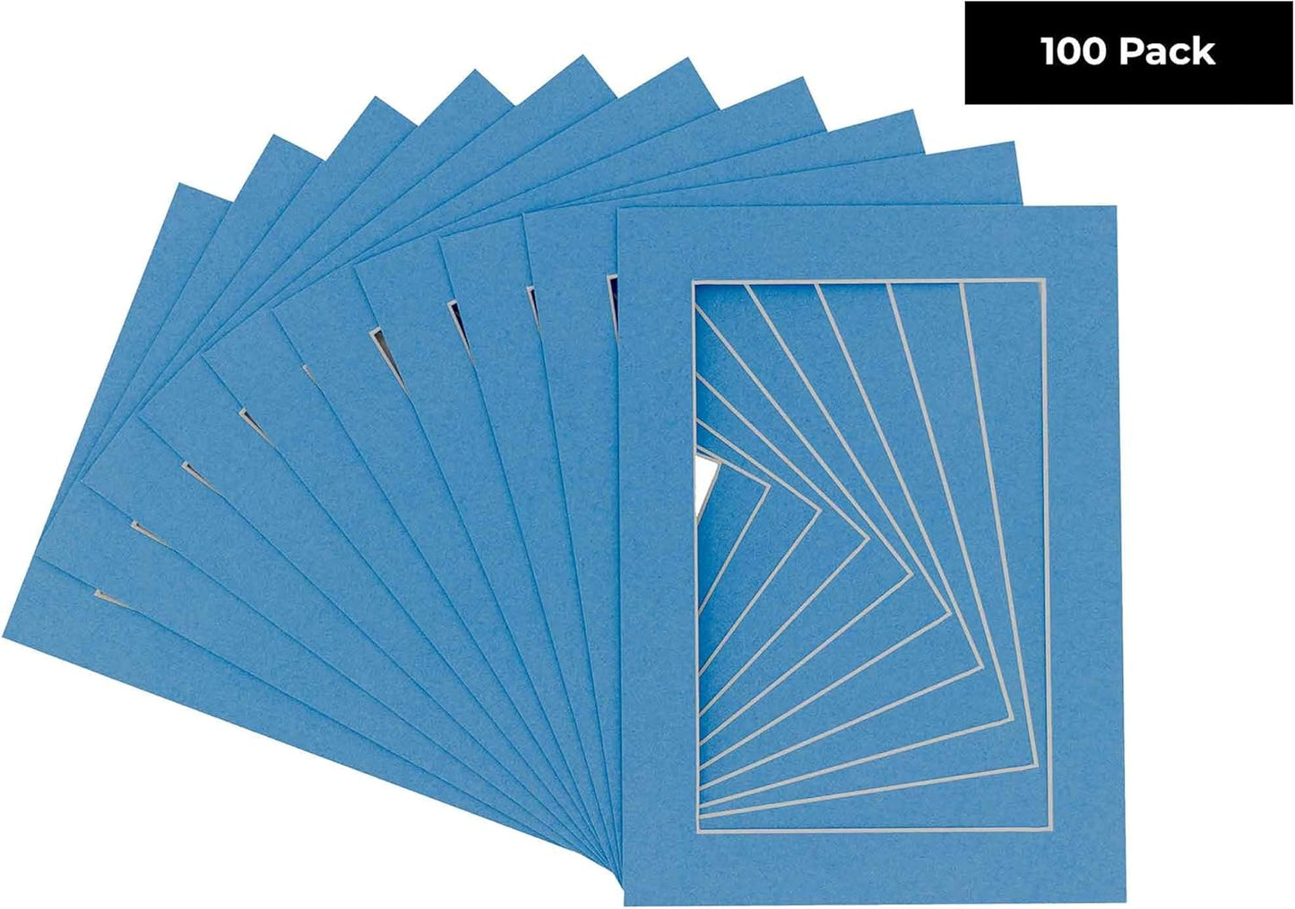5x7 Mat for 8.5x11 Frame - Precut Mat Board Acid-Free Show Kit with Backing Board, and Clear Bags Bay Blue 5x7 Photo Matte Made to Fit a 8.5x11 Picture Frame Matboard for Framing, Pack of 100 Mats