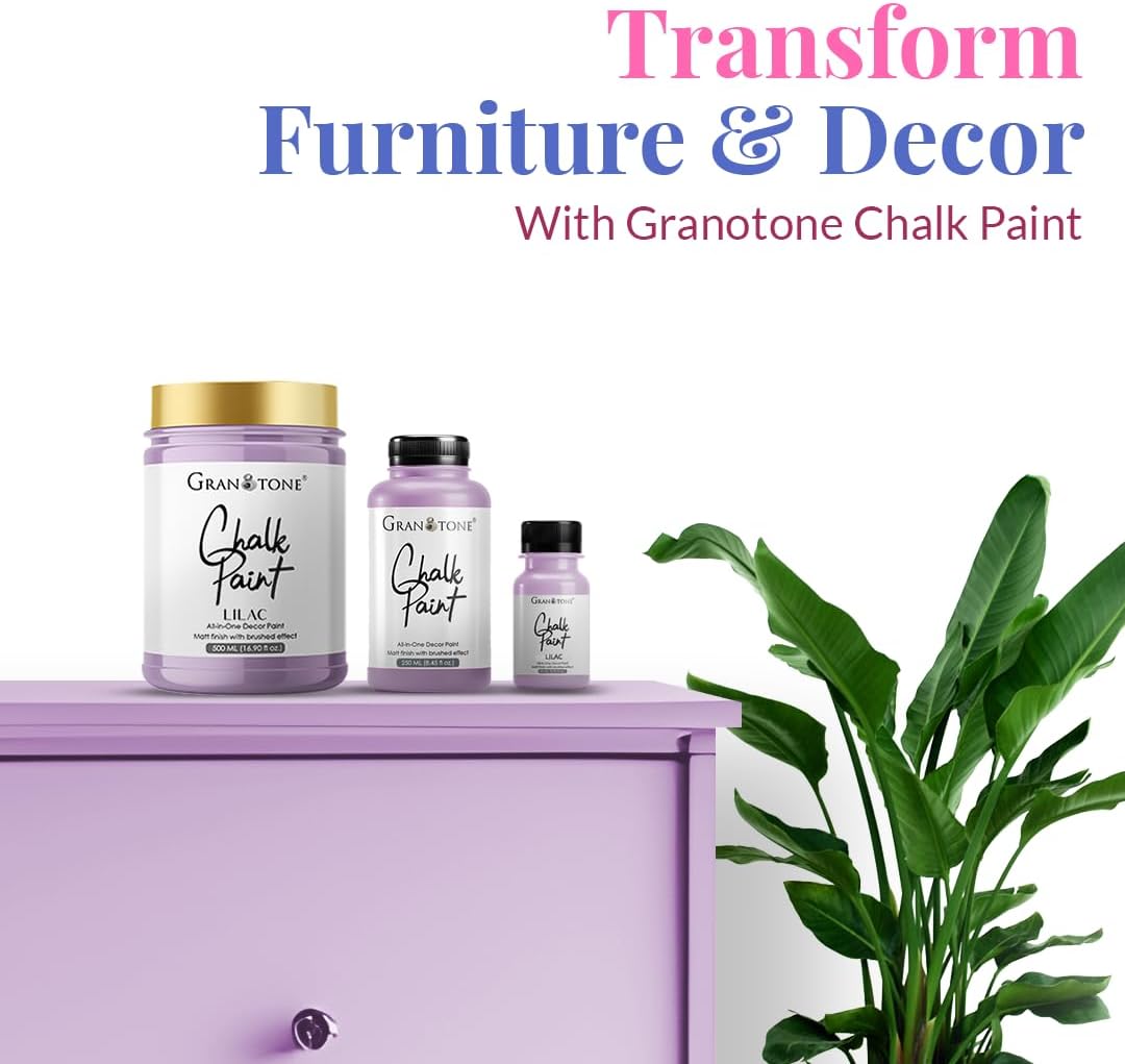 GRANOTONE Chalk Paint for Furniture | Matt-Finish Water-Based Acrylic Paint for Wood, Walls, Metal, Glass, Paper, Fabric Canvas | Maximum Coverage Chalk Paint for Kids & Adults, 250 Ml (LILAC)