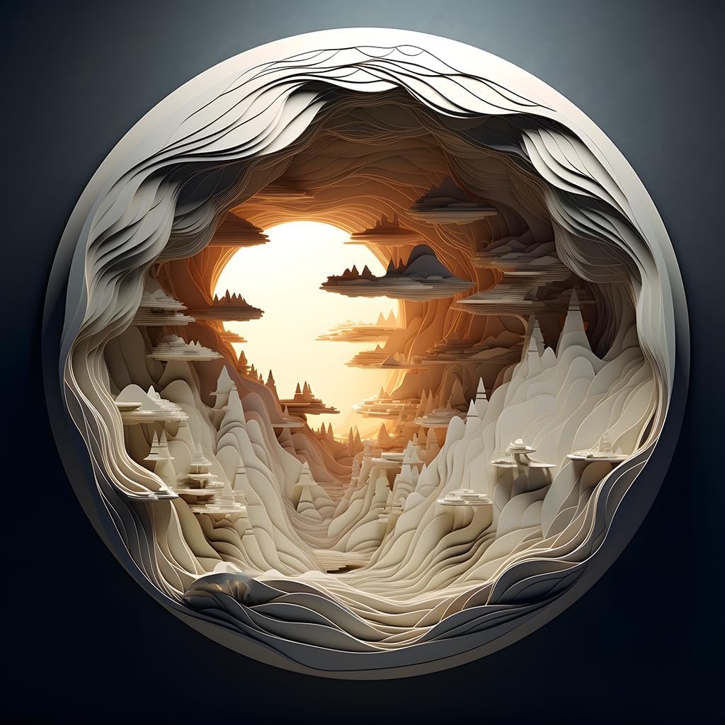 Bgraamiens 3D Visual Dawn Inside a Cave - 1000 Pieces Round Puzzle for Adults, Unique Autostereoscopy Hard Challenge, BG24011