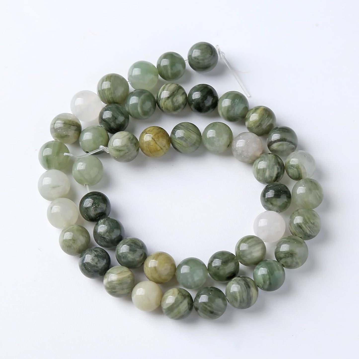 45pcs 8mm Natural Green Hair Quartz Stone Beads for Jewelry Making DIY Bracelet Necklace Accessories 15" Energy Healing Power Round Stone Beads(8mm, Green Hair Quartz)