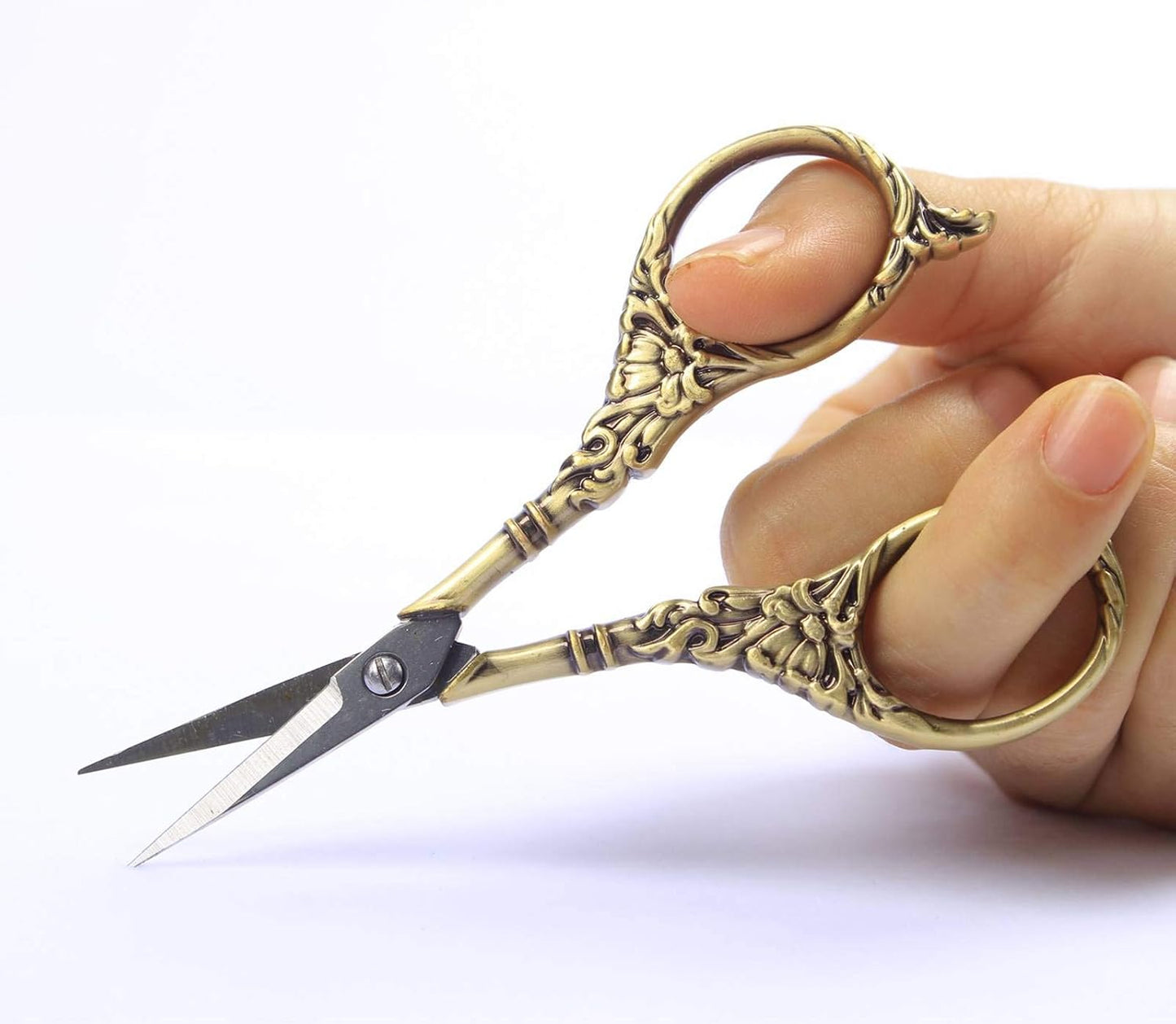 BIHRTC Vintage European Style Scissors Stainless Steel for Cross Stitch Cutting Embroidery Sewing Handcraft Craft Art Work DIY Tool(Bronze)