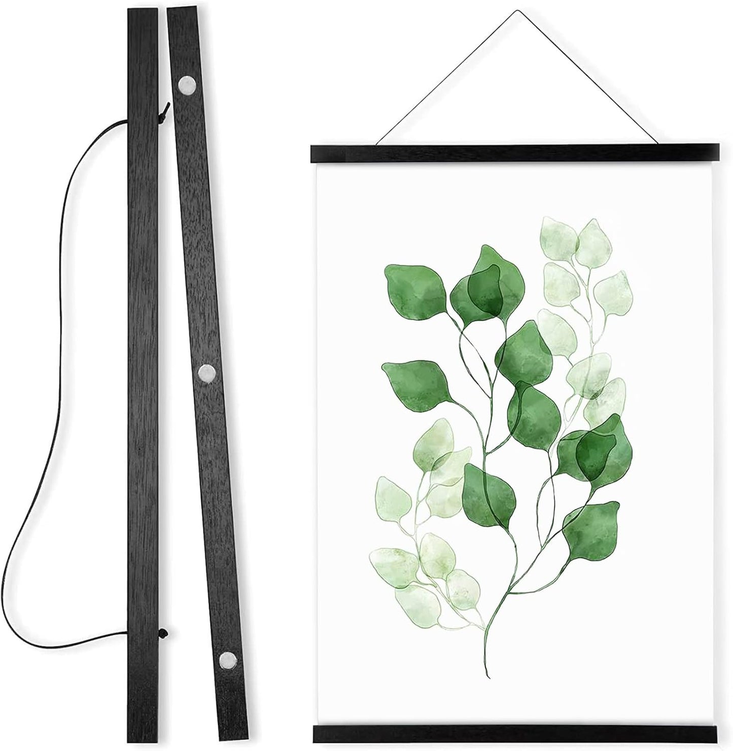 WITCOLOR Magnetic Poster Hanger, 17x11 17x24 17x17 Poster Frame Wood Wooden Magnet Print Posters Dowel Scroll Hanger Hangers Hanging Kit for Walls Map Canvas Artwork (Black Wood, 17", 1 Pack)