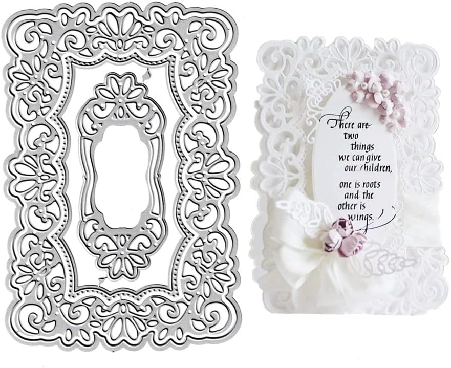 Lace Flowers Background Frame Cutting Dies, Lace Frame Die Cuts Metal Embossing Stencils Template Mould for Card Scrapbooking and DIY Craft Album Paper Card Decor
