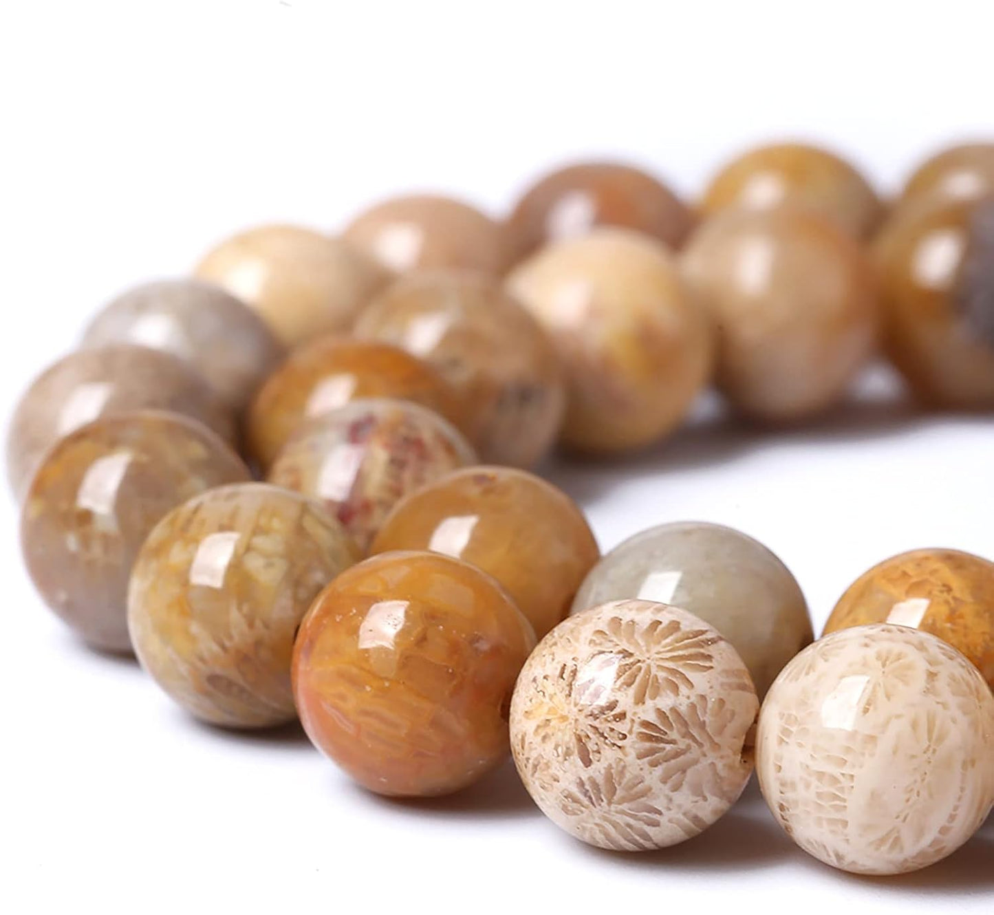 60pcs 6mm Natural Coral Jade Chrysanthemum Stone Beads Round Loose Beads for Jewelry Making,DIY Bracelet Necklace