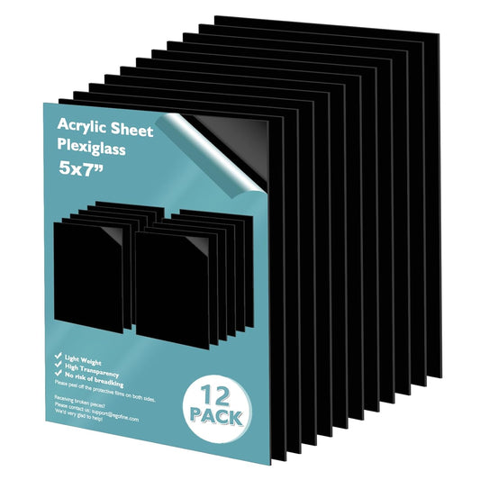 Egofine 5" x 7" Black Plexiglass Sheets 12 Pack 0.04 Inch Cast Acrylic Sheet Thick for DIY Craft Projects, Painting, Photography, Sign, Display Stand, Home Decor, Easy to Cut