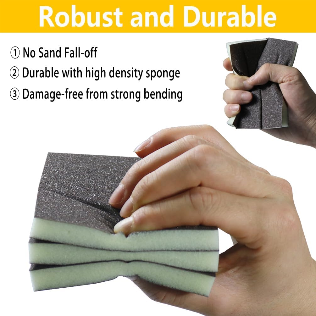 16PCS 60 Grits Sanding Sponge Coarse Sanding Block, Washable and Reusable Wet Dry Sandpaper Sponge， Sander Sponges for Wood Drywall Metal Wood