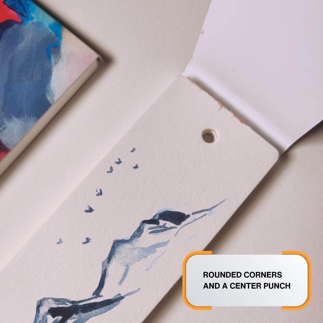 Artist Bookmark Sketchpad Combo – 300 GSM 100% Cotton & 320 GSM Cellulose Ivory Paper | Premium Mixed Media Paper for Watercolor, Gouache, Calligraphy & Ink – Bookmark Size 6x2”