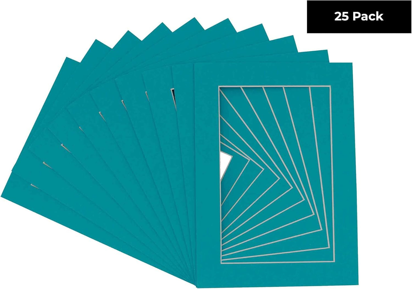 6x8 Mat for 8x10 Frame - Precut Mat Board Acid-Free Show Kit with Backing Board, and Clear Bags Teal Blue 6x8 Photo Matte Made to Fit a 8x10 Picture Frame Matboard for Framing, Pack of 25 Mats