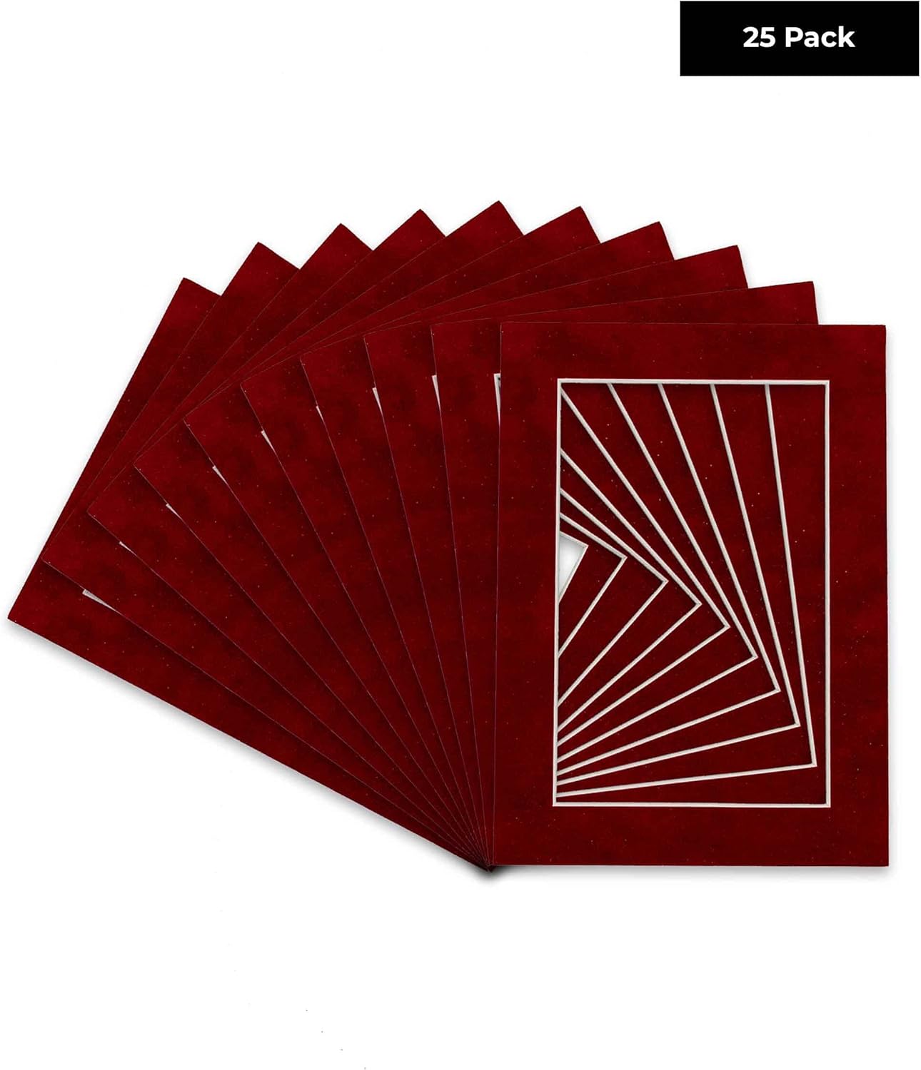 Pack of 25 Acid Free 11x14 Mats Bevel Cut for 8.5x11 Photos - Bright Red Suede Precut Matboards With Backing Boards and Clear Photo Mat Bags For Pictures, Photos, Framing - 4-ply Thickness