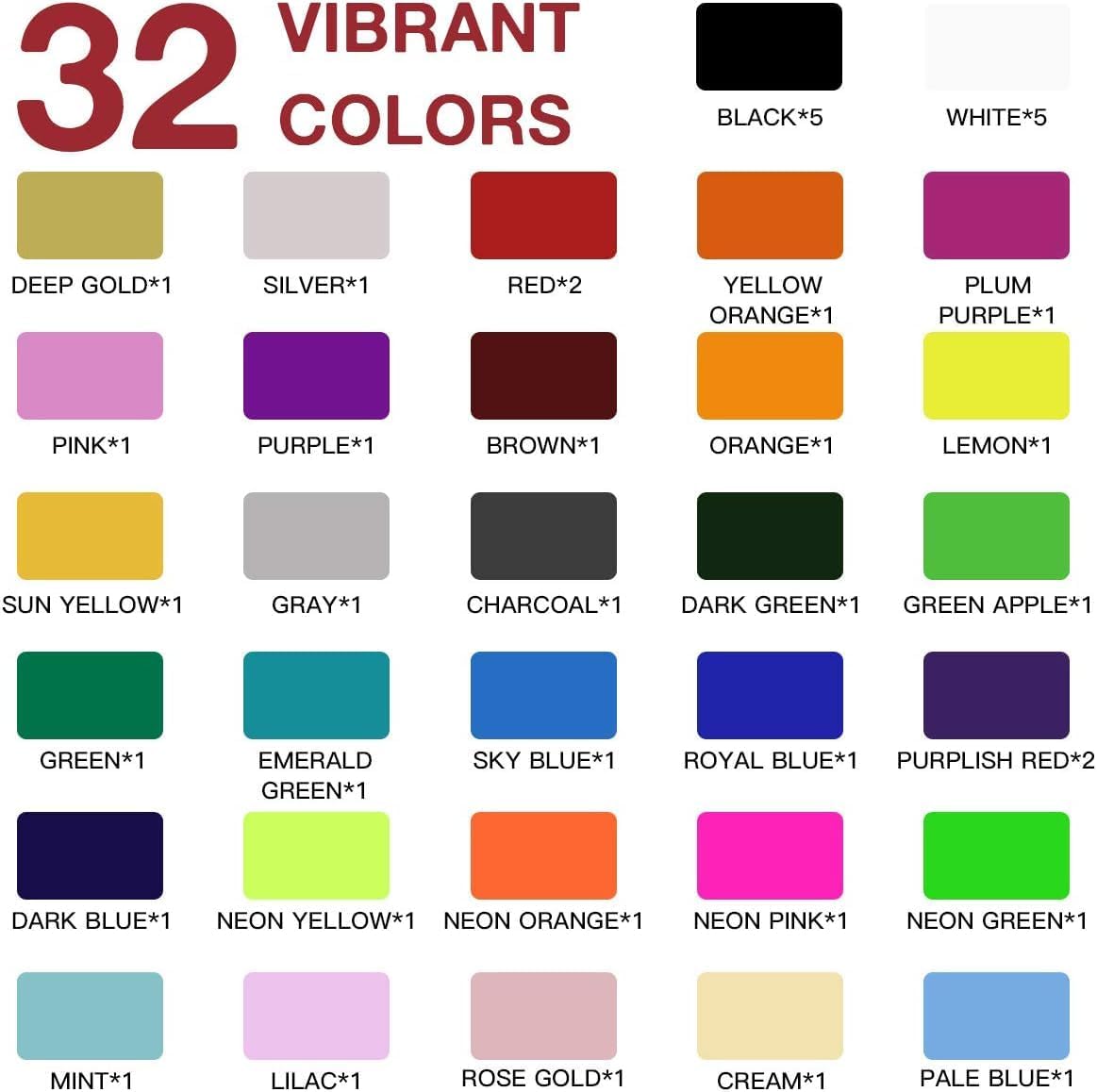 Heat Transfer Vinyl Bundle - 43 Pack 12" x 10" PU Iron on Vinyl for T-Shirt, 32 Assorted Colors HTV Vinyl for Heat Press Machine - Easy to Cut, Weed & Transfer