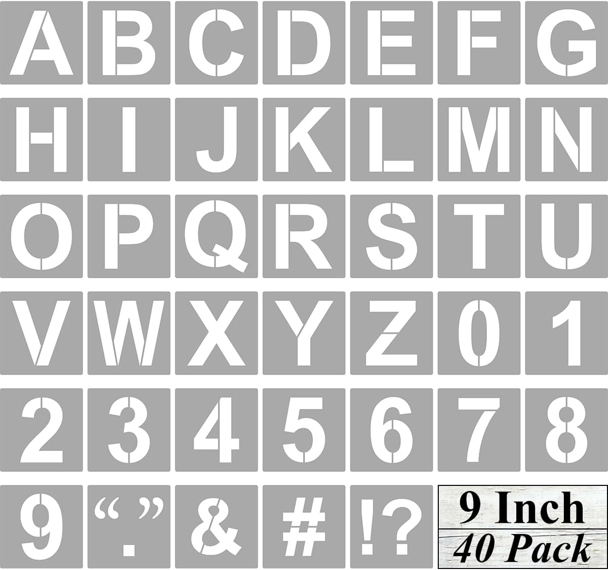 Alphabet Letter and Number Stencils 9 Inch - 40 Pack Large Letters and Numbers Stencil Templates with Signs for Painting on Wood, Reusable Letter Stencils for Chalkboard Signs & Wood Wall Art