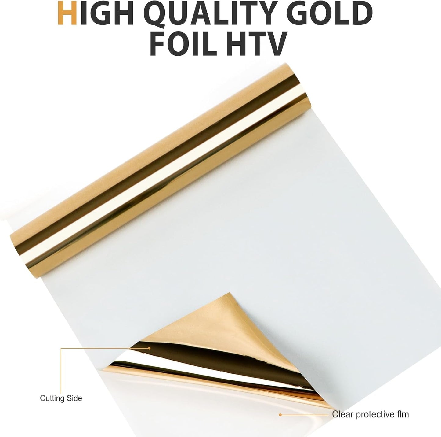 HTVRONT Metallic Gold HTV Vinyl Roll - 12" x 8ft Gold Heat Transfer Vinyl for T Shirts, Gold Iron on Vinyl for All Cutting Machine - Easy to Use for Heat Transfer Project (Metallic Gold)
