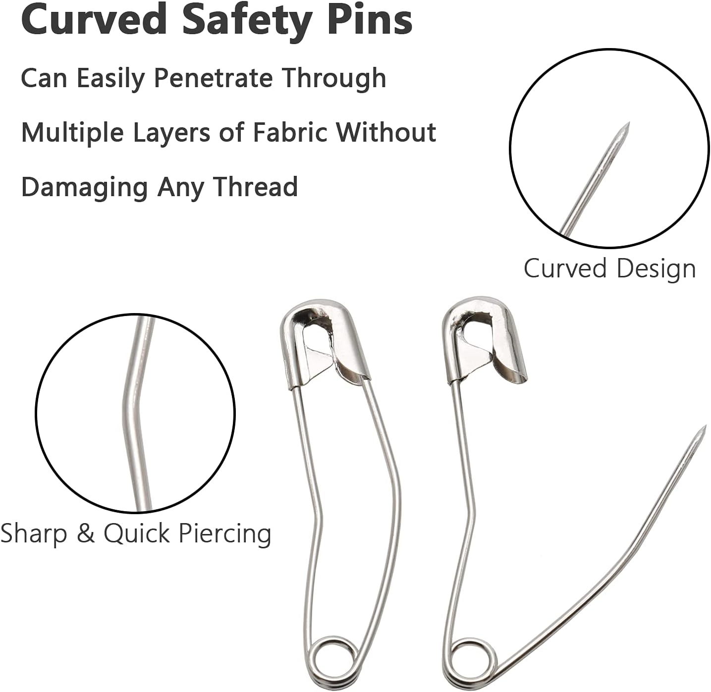 300Pcs Curved Safety Pins Size 1, 1-1/16 inch / 27mm Quilting Basting Pins, Bent Safety Pins for Quilting and Knitting (Sliver)