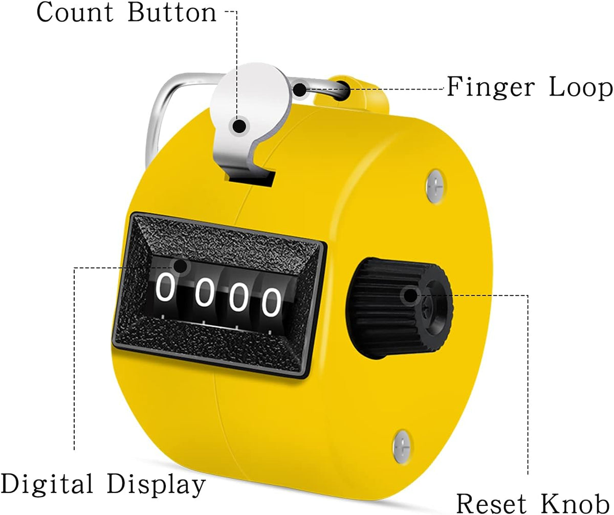 12 Pcs Hand Tally Counter 4-Digit Lap Counter Clicker, Manual Mechanical Handheld Pitch Click Counter with Finger Ring for School Golf & Knitting Row Croche