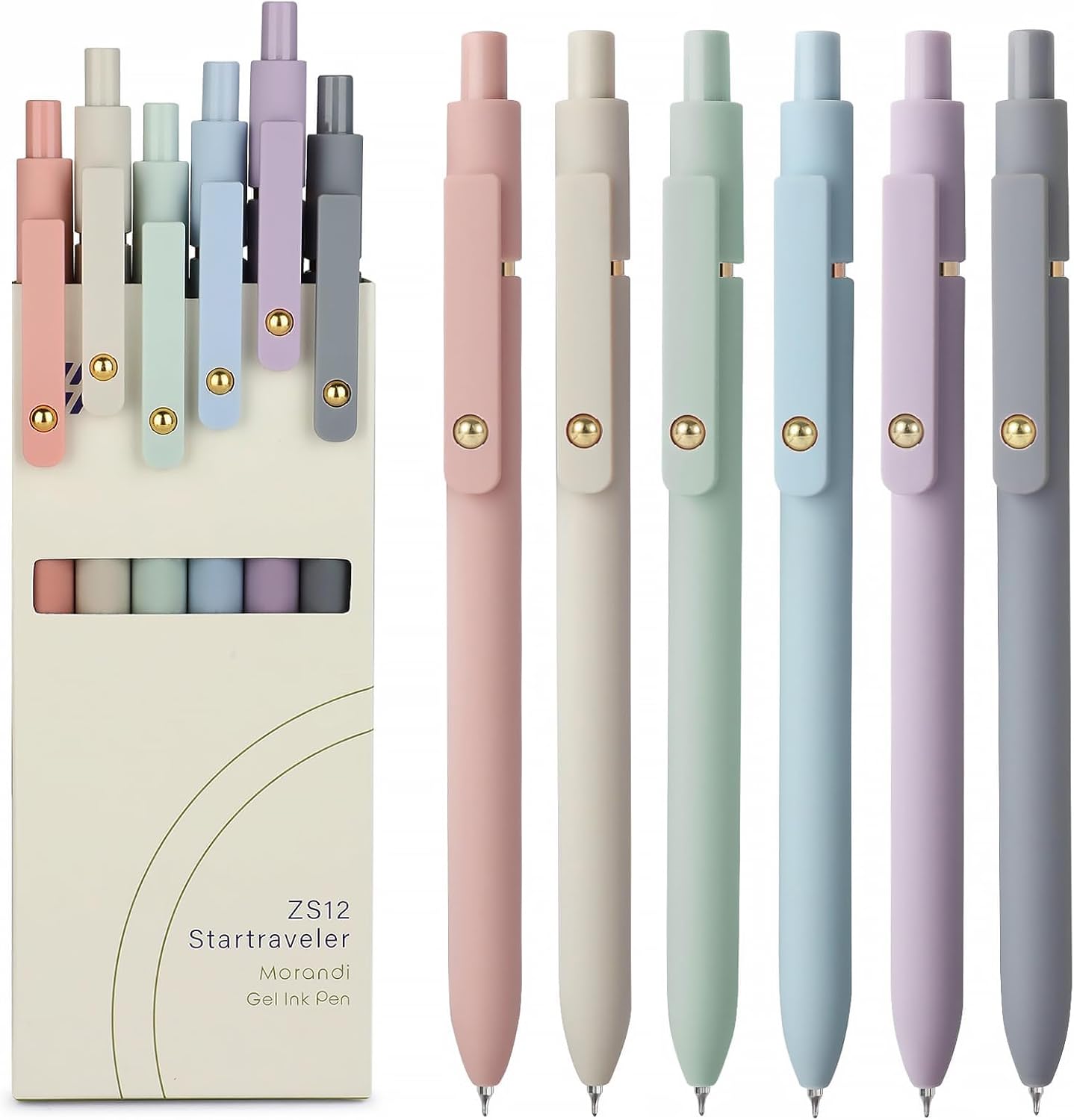 FIOVER Gel Pens, 6pcs 0.7mm Fine Point Black Ink, Smooth Writing Pens for Journaling, Nurse Aesthetic Cute Office School Supplies, Gifts for Women and Men (6Pcs Morandi-Black Ink)