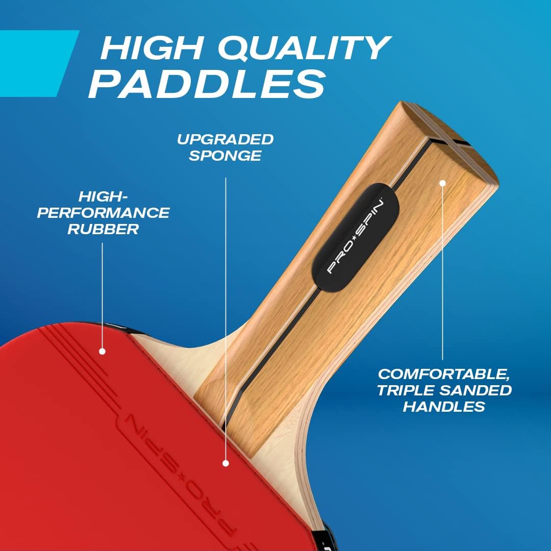 PRO SPIN All-in-One Ping Pong Set - Retractable Ping Pong Net for Any Table (72"), Ping Pong Paddles and Balls, Storage Case - Portable Table Tennis Family Games, Gifts for Boys & Girls