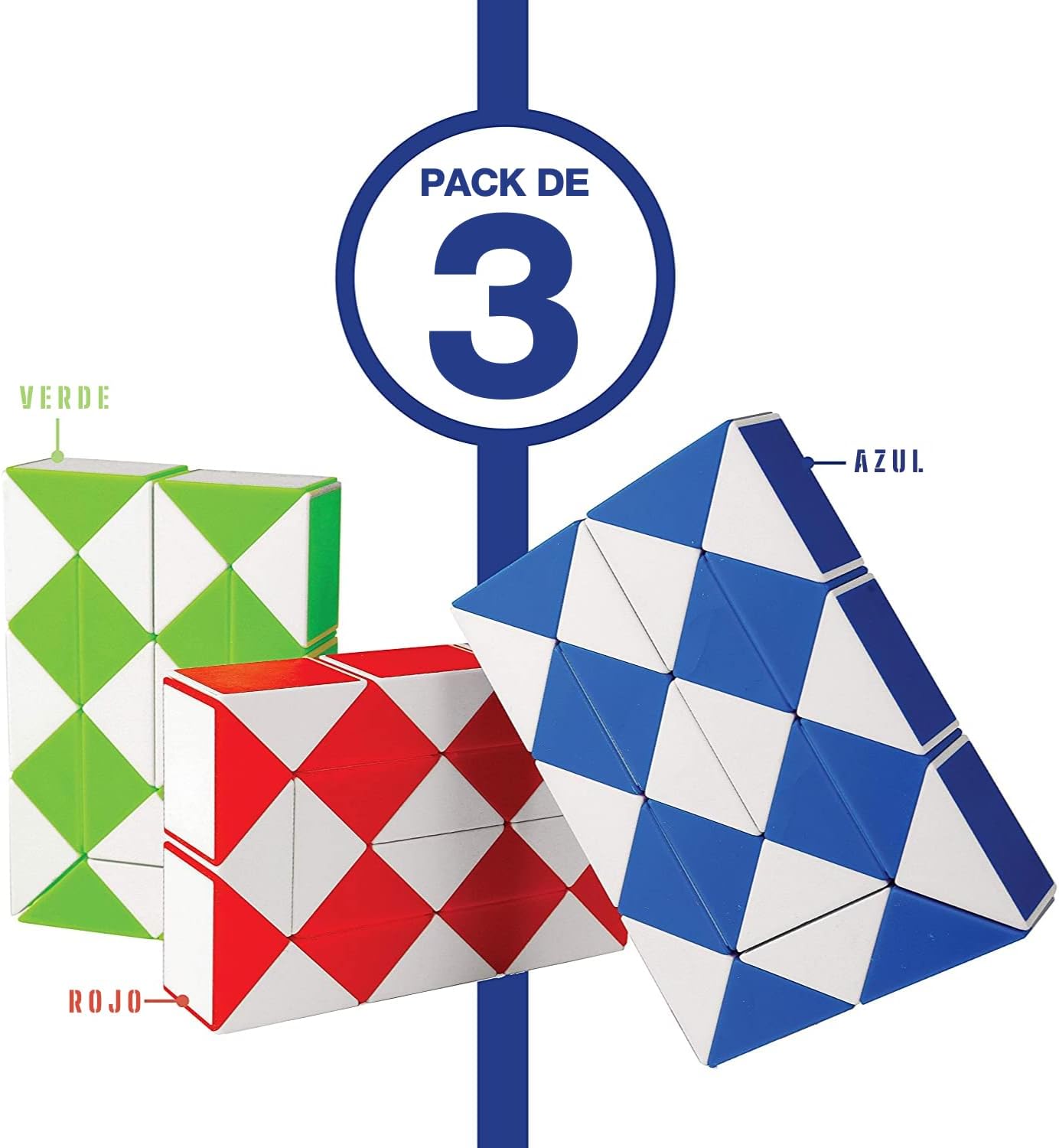 Neliblu Sensory Fidget Snake Cube Twist Puzzles - Stocking Stuffers - Bulk Pack of 3 Assorted Colors