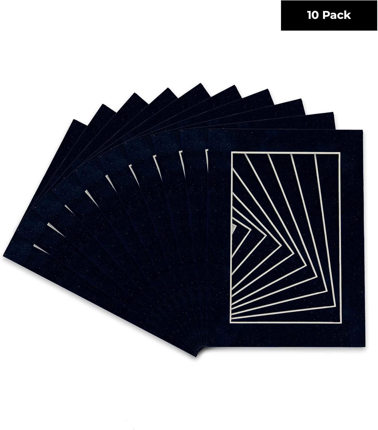 Pack of Ten Acid Free 8x10 Mats Bevel Cut for 5x8 Photos - Navy Suede Precut Matboards With Backing Boards and Self Seal Photo Mat Bags For Pictures, Photos, Framing - 4-ply Thickness