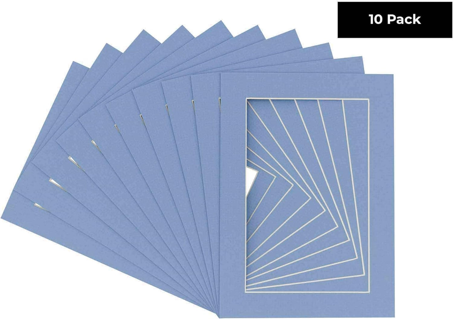 Pack of Ten 8x10 Mats Bevel Cut for 6x8 Photos - Acid Free Brittany Blue Precut Matboards for Pictures, Photos, Framing - 4-ply Thickness
