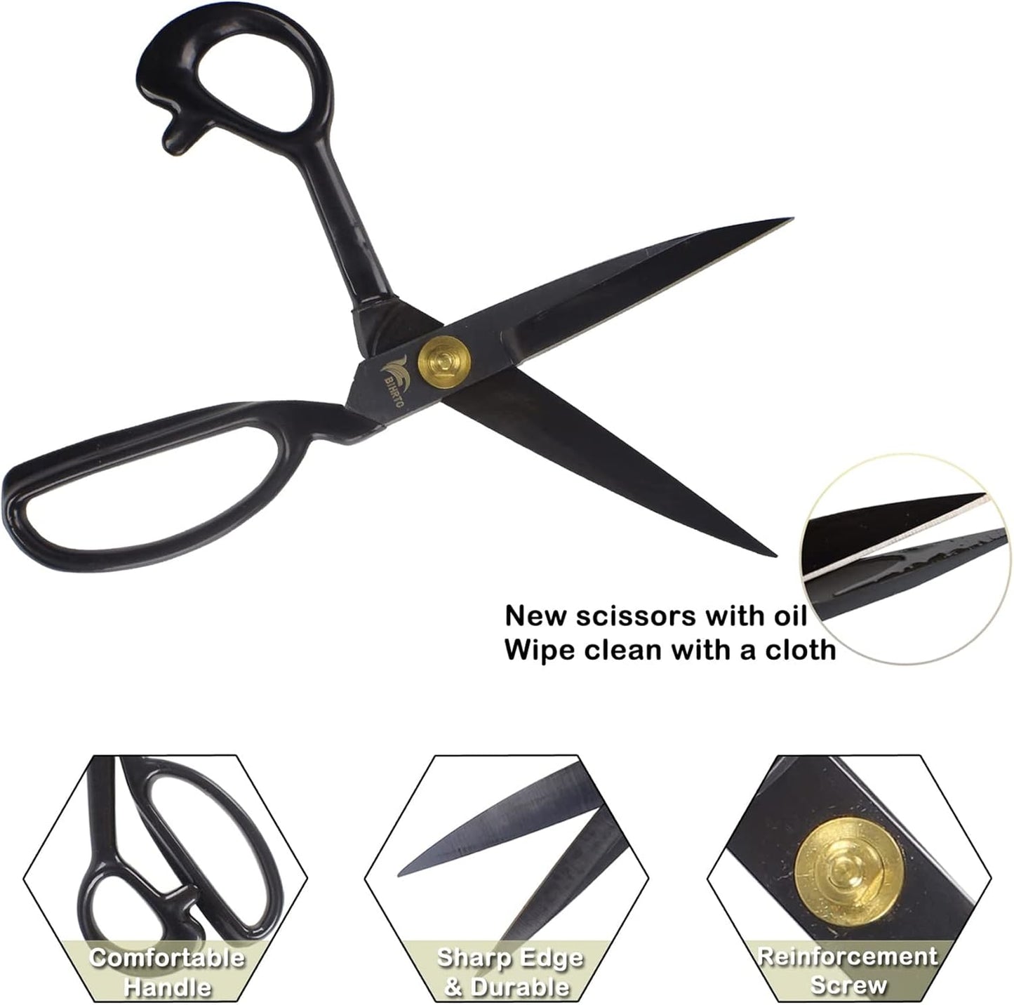 BIHRTC Professional 9 inch Dressmaking Tailor Scissors Small Embroidery Scissors Sharp Fabric Sewing Shears Scissor for Cloth Altering Leather Threading Cutting and Artwork