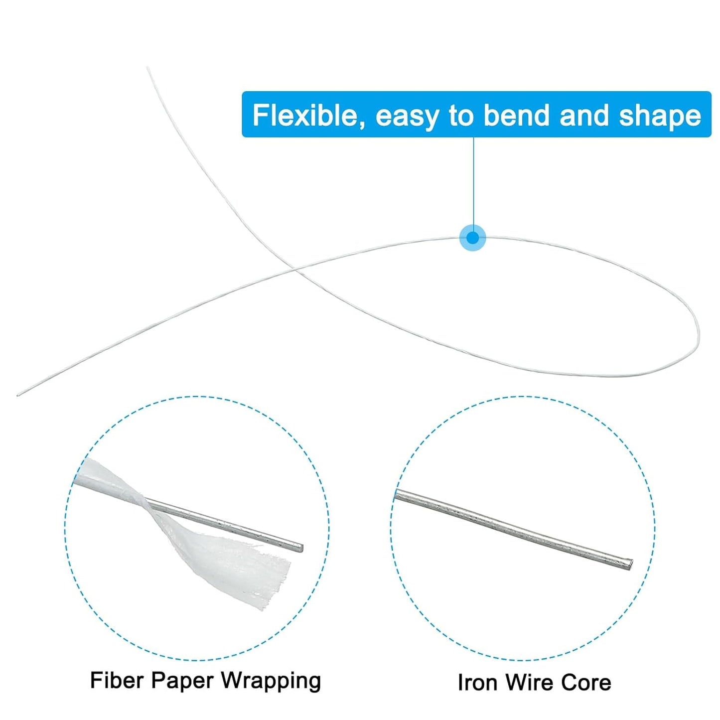 PATIKIL 28 Gauge 16" Floral Stem Wire, 100 Pcs Paper Wrapped Iron Artificial Flower Stem Accessories for DIY Bouquet Stem and Craft Decoration, White