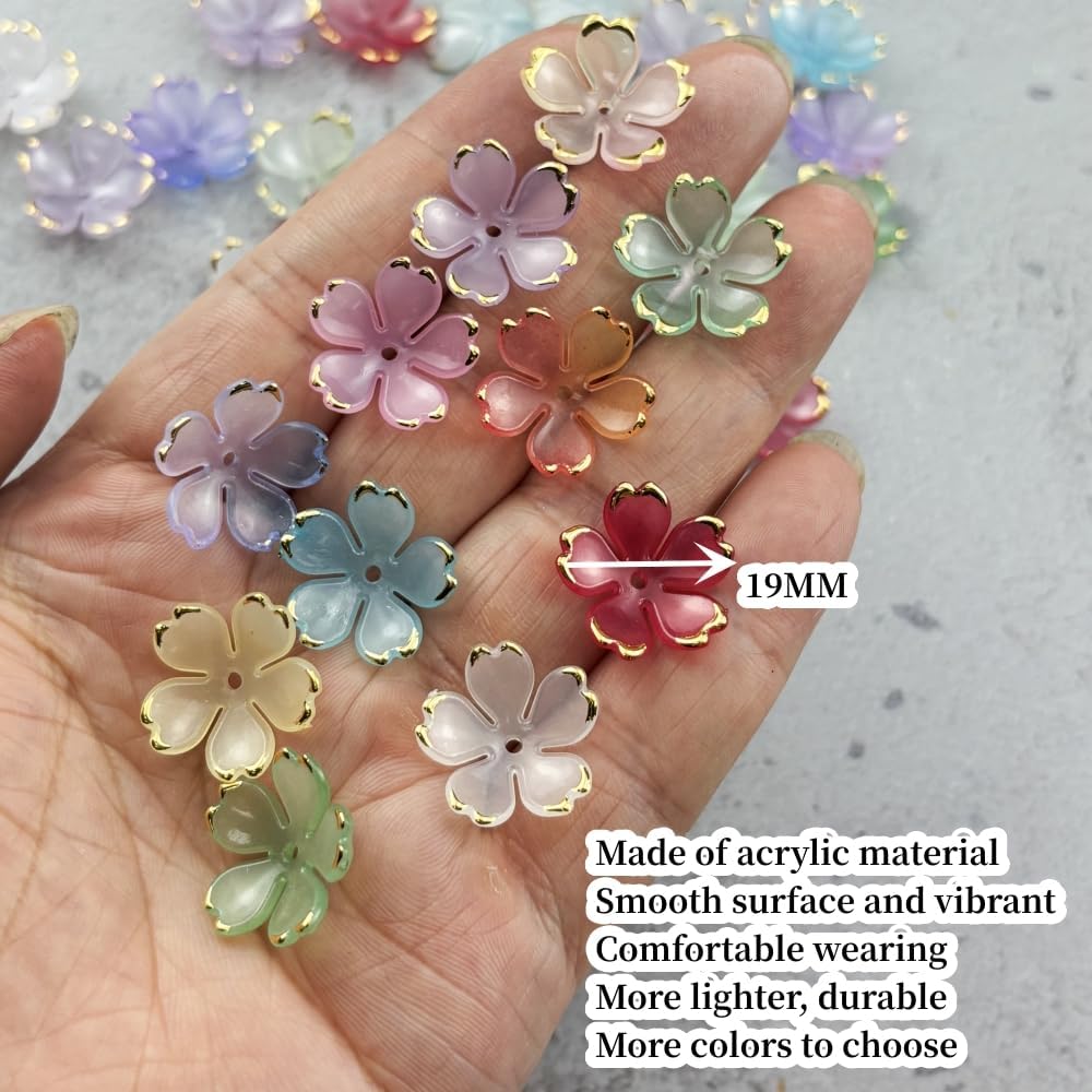 100pcs Acrylic Flower Beads, 19mm Cherry Blossom Plastic Gradient Flower Spacer Beads for DIY Crafts Bracelet Necklace Earrings Jewelry Making(Pink Yellow)