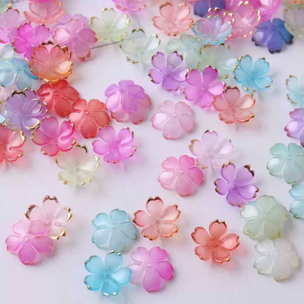 100pcs Acrylic Flower Beads, 19mm Cherry Blossom Plastic Gradient Flower Spacer Beads for DIY Crafts Bracelet Necklace Earrings Jewelry Making(Pink Yellow)