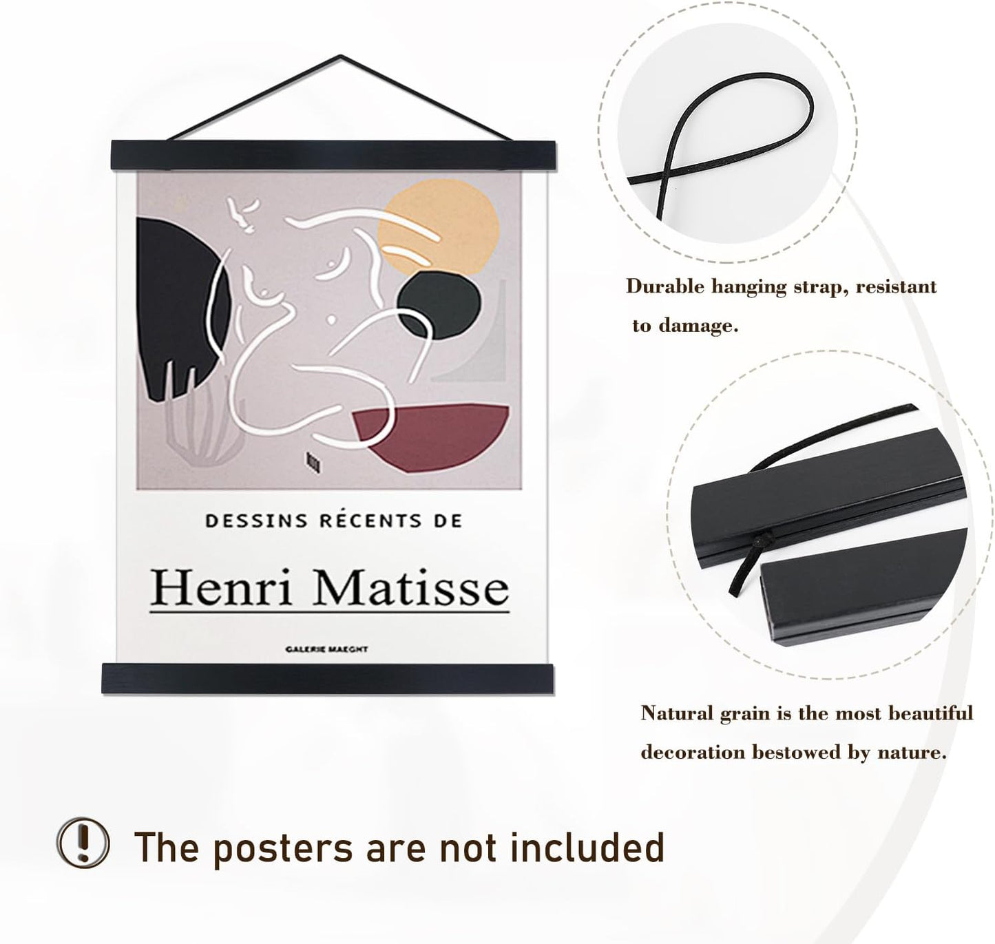 Artmag Magnetic Poster Hanger Frame, 32x24 32x40 32x48 Light Wood Wooden Magnet Canvas Artwork Print Poster Hangers Frames Hanging Kit (Black, 32")