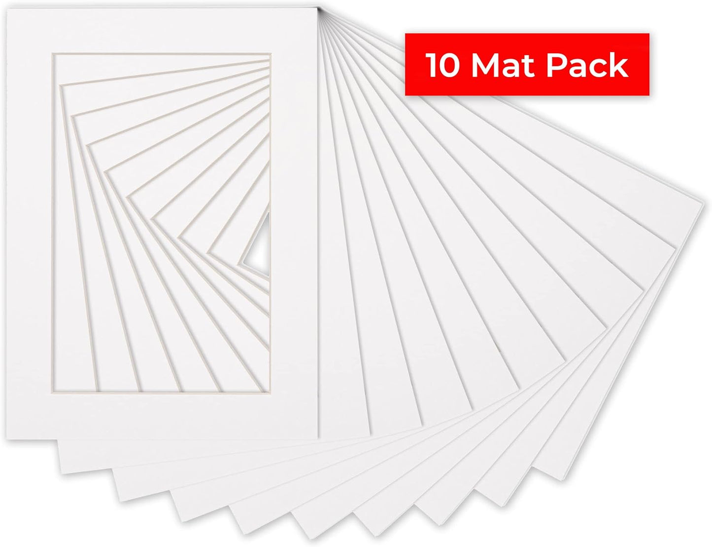 Pack of Ten Acid Free 8x10 Mats Bevel Cut for 5.5x8.5 Photos - White Precut Matboards with Backing Boards and Self Seal Photo Mat Bags for Pictures, Photos, Framing - 4-ply Thickness