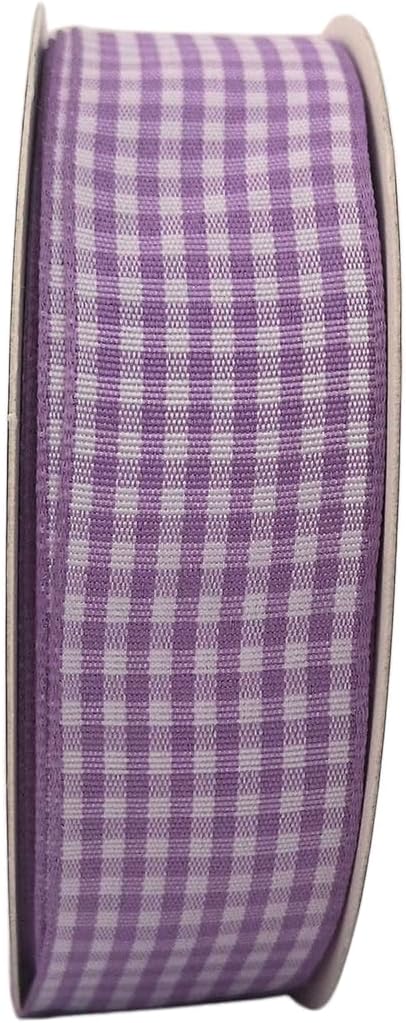 Purple and White Woven Edge Plaid Ribbon 100% Polyester Gingham Ribbon 25 Yards Each Roll (1",Purple)