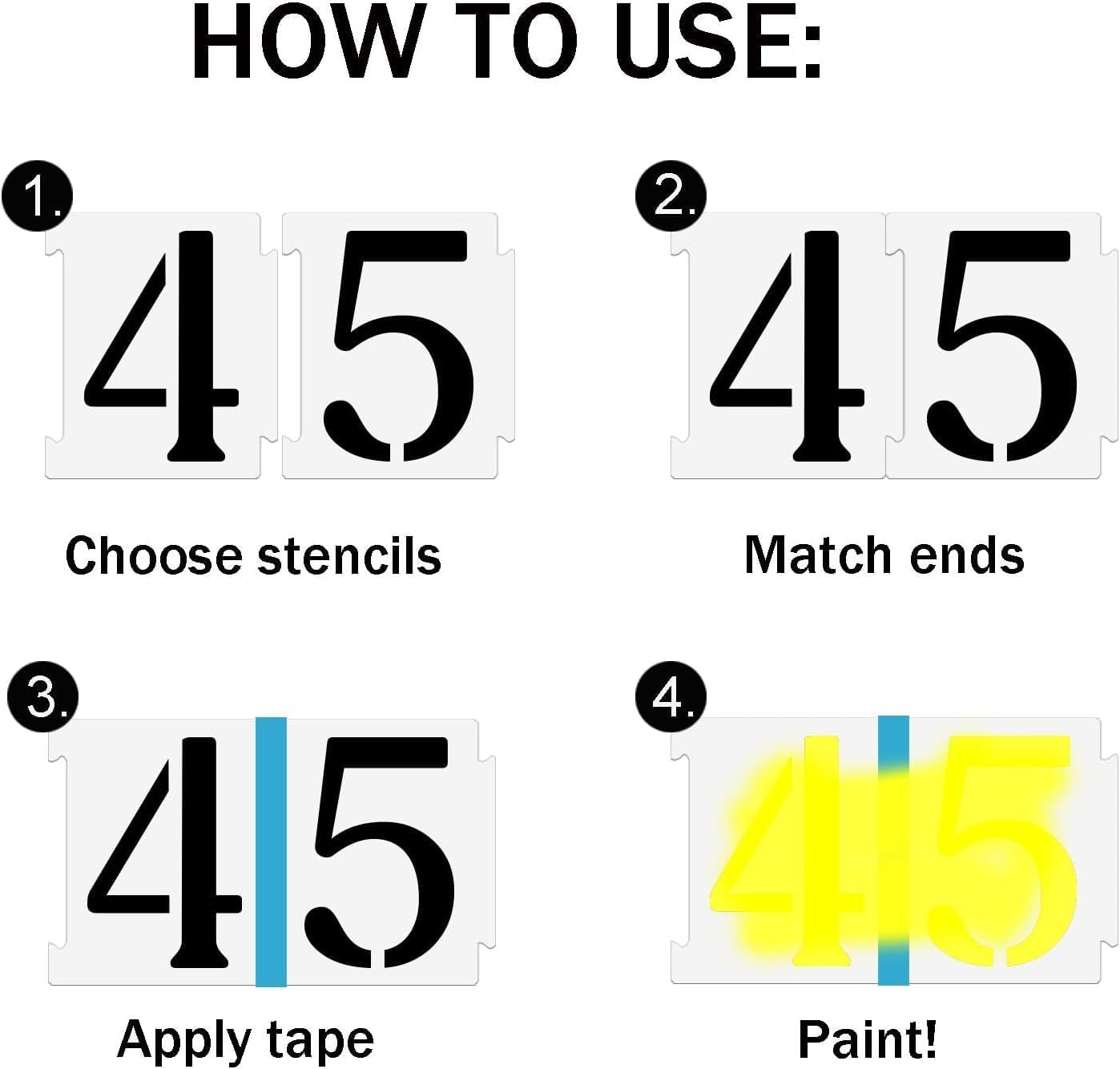 YEAJON 8 Inch Curb Stencil Kit 0-9 Address Number Stencils, 20Pcs Reusable 14 Mil Mylar Plastic Templates for Painting on Road, Wall, Wood, Mailbox