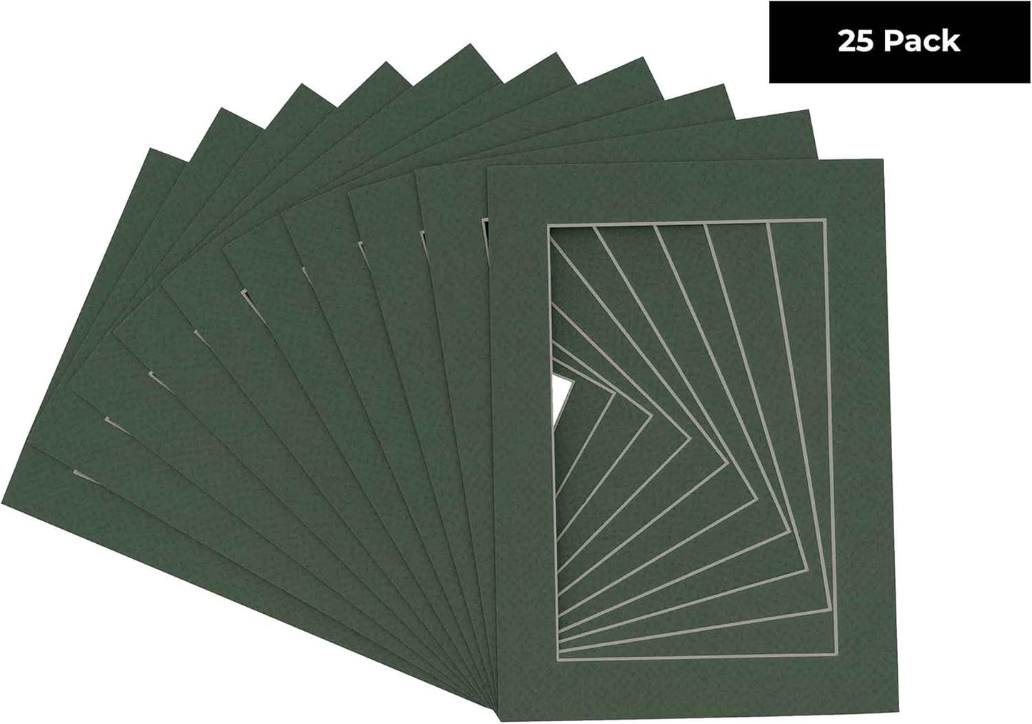 5x7 Mat for 8.5x11 Frame - Precut Mat Board Acid-Free Hunter Green 5x7 Photo Matte For a 8.5x11 Picture Frame, Premium Matboard for Family Photos, Show Kits, Art, Picture Framing, Pack of 25 Mats